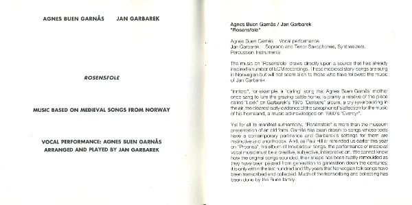 Agnes Buen Garnås & Jan Garbarek - Rosensfole (CD, Album) - Image 5