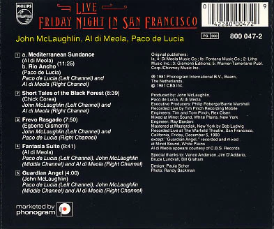 Al Di Meola / John McLaughlin / Paco De Lucía - Friday Night In San Francisco - Live -  (CD, Album, RE) - Image 2