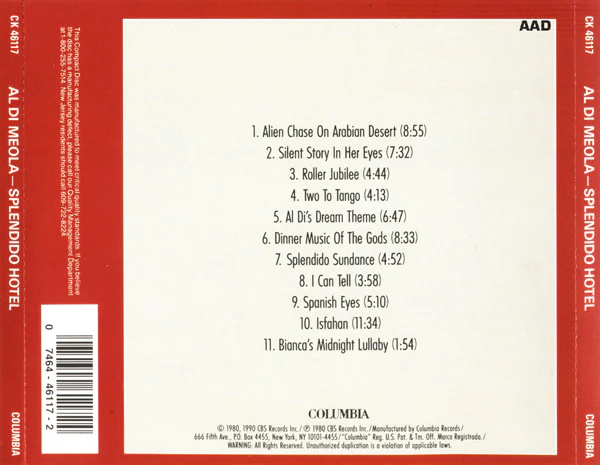 Al Di Meola - Splendido Hotel (CD, Album, RE, RM) - Image 2