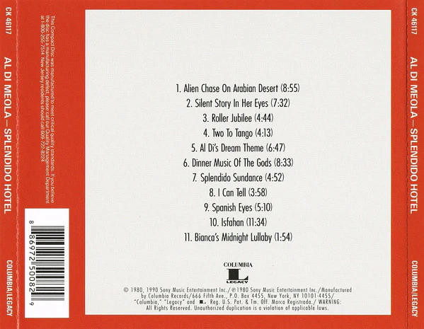 Al Di Meola - Splendido Hotel (CD, Album, RE, RM, RP) - Image 2