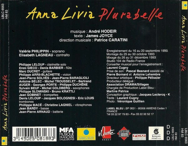 André Hodeir - Anna Livia Plurabelle (CD, Album, RE) - Image 2