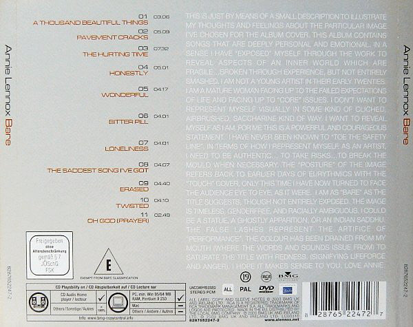 Annie Lennox - Bare (CD, Album, Copy Prot. + DVD-V, PAL + Ltd) - Image 2