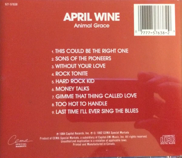 April Wine - Animal Grace (CD, Album, RE) - Image 2
