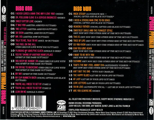 Aretha Franklin - Rare & Unreleased Recordings From The Golden Reign Of The Queen Of Soul (2xCD, Comp, RM) - Image 2
