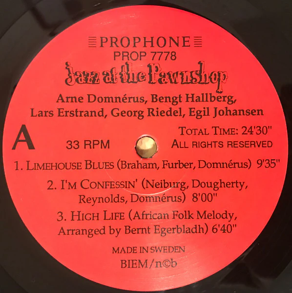Arne Domnérus, Bengt Hallberg, Georg Riedel, Egil Johansen + Lars Erstrand - Jazz At The Pawnshop (2xLP, Album, RE, Gat) - Image 5