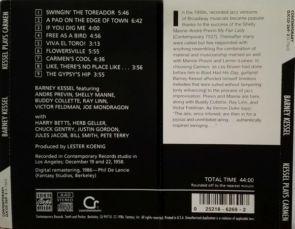 Barney Kessel - Modern Jazz Performances From Bizet's Opera Carmen (CD, Album, RE) - Image 2