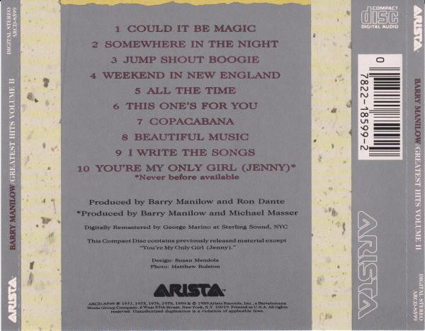 Barry Manilow - Greatest Hits Volume II (CD, Comp, RM) - Image 2