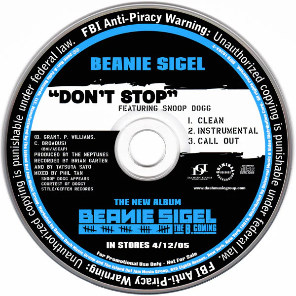 Beanie Sigel Featuring Snoop Dogg - Don't Stop (CD, Single, Promo) - Image 2
