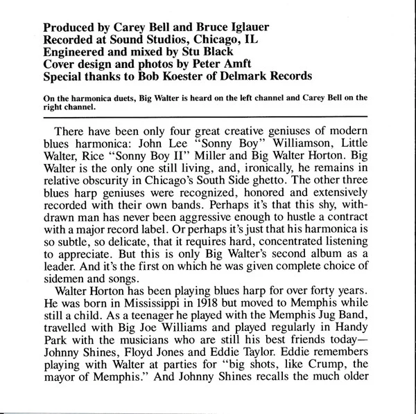 Big Walter Horton* With Carey Bell - Big Walter Horton With Carey Bell (CD, Album, RE) - Image 4