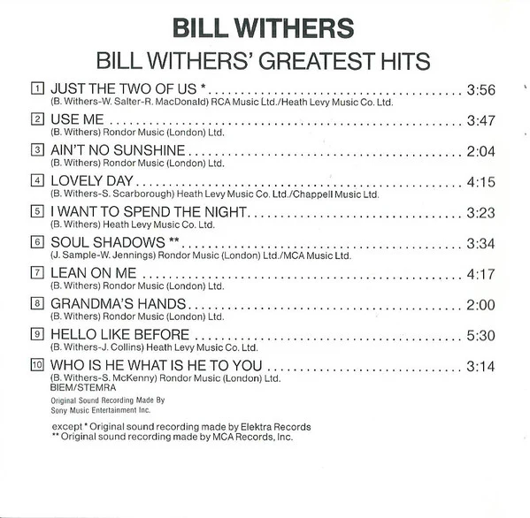Bill Withers - Bill Withers' Greatest Hits (CD, Comp, RE) - Image 4