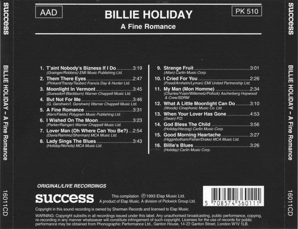 Billie Holiday - A Fine Romance (CD, Comp) - Image 2