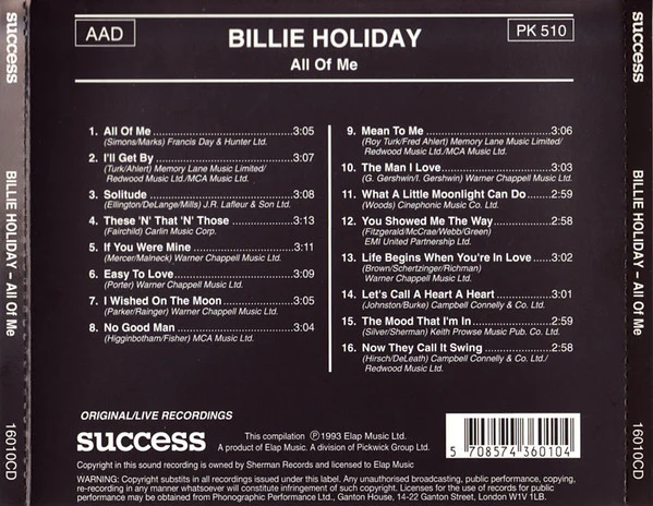 Billie Holiday - All Of Me (CD, Comp) - Image 2