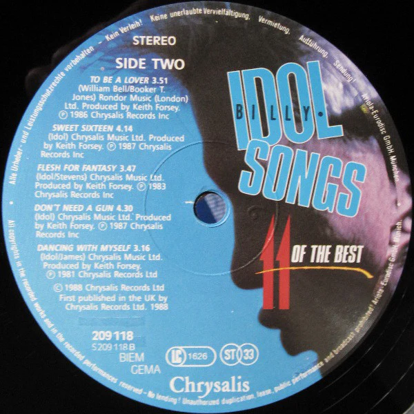Billy Idol - Billy Idol Songs - 11 Of The Best (LP, Comp) - Image 4