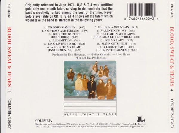 Blood, Sweat & Tears* - B, S & T 4 (CD, Album, RE, RM) - Image 2
