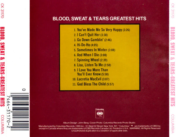 Blood, Sweat & Tears* - Blood, Sweat & Tears Greatest Hits (CD, Comp, RE, RP) - Image 2