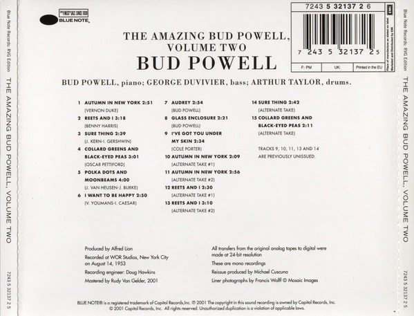 Bud Powell - The Amazing Bud Powell, Volume Two (CD, Album, Mono, RE, RM) - Image 2