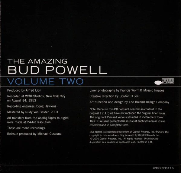 Bud Powell - The Amazing Bud Powell, Volume Two (CD, Album, Mono, RE, RM) - Image 4