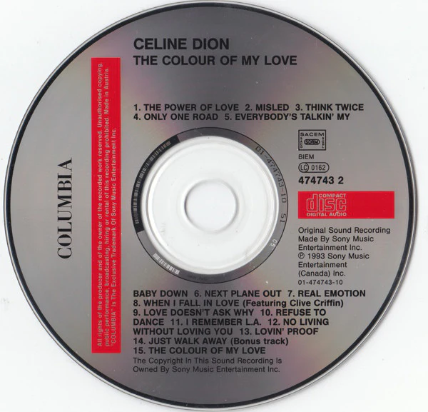 Celine Dion* - The Colour Of My Love (CD, Album) - Image 3