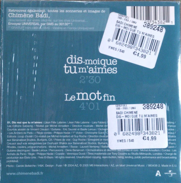 Chimène Badi - Dis-Moi Que Tu M'Aimes (CD, Single) - Image 2