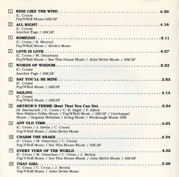 Christopher Cross - Ride Like The Wind / The Best Of Christopher Cross (CD, Comp, RE) - Image 5