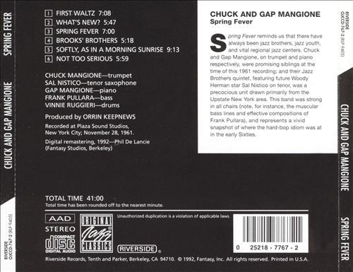 Chuck Mangione, Gap Mangione, Sal Nistico, The Jazz Brothers - Spring Fever (CD, Album, RE) - Image 3