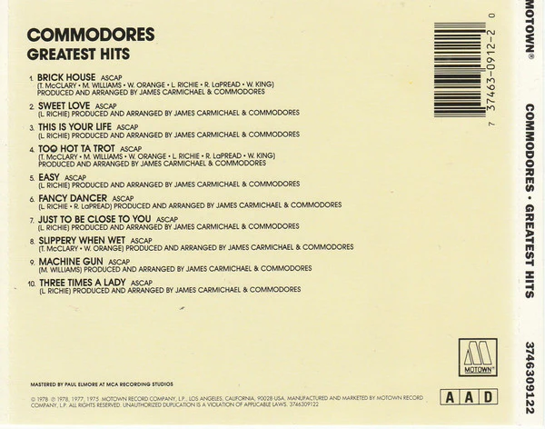 Commodores - Greatest Hits (CD, Comp) - Image 2