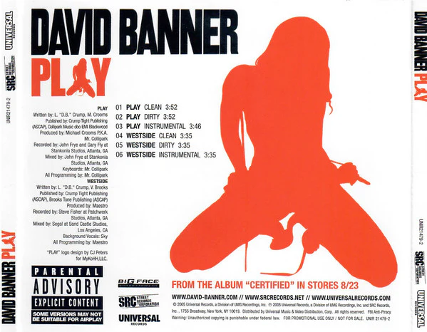 David Banner - Play (CD, Maxi, Promo) - Image 2