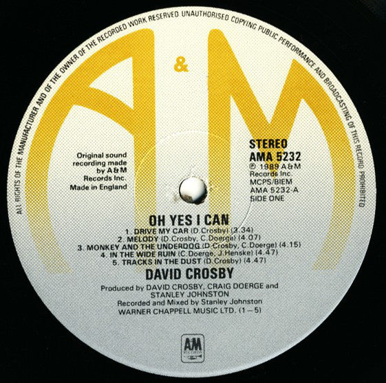 David Crosby - Oh Yes I Can (LP, Album) - Image 2