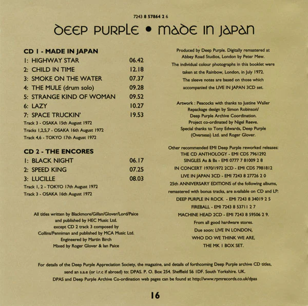 Deep Purple - Made In Japan (2xCD, Album, RE, RM) - Image 2
