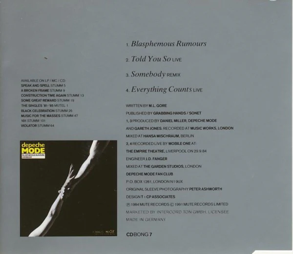 Depeche Mode - Blasphemous Rumours / Somebody (CD, Single, RE) - Image 3
