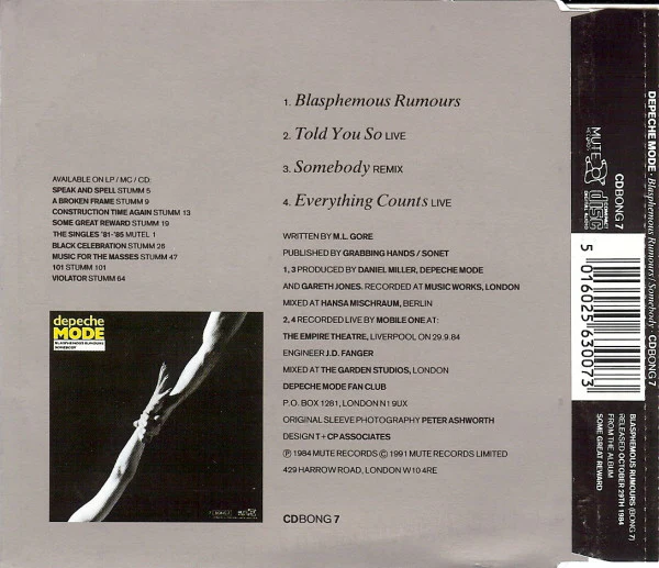 Depeche Mode - Blasphemous Rumours / Somebody (CD, Single, RE) - Image 2