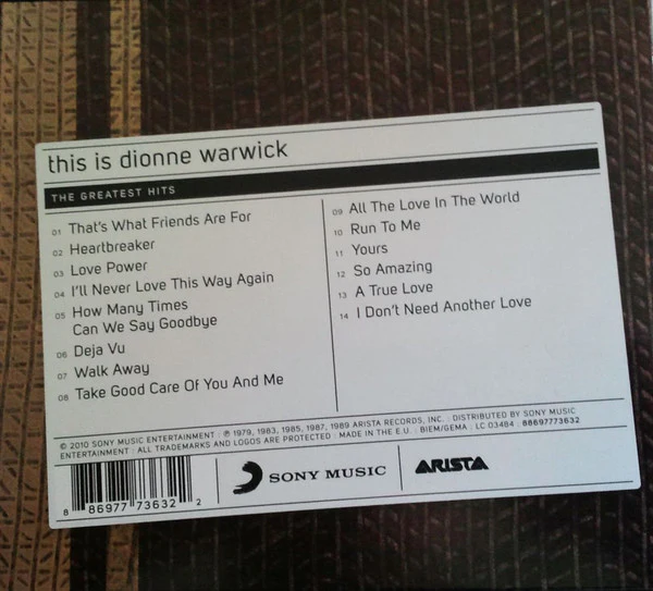 Dionne Warwick - This Is Dionne Warwick - The Greatest Hits (CD, Comp, Dig) - Image 2