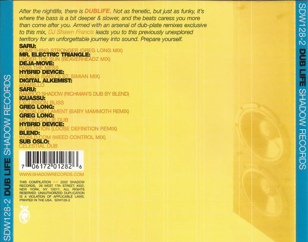 DJ Shawn Francis* - Dub Life A Continuous Mix By (CD, Album, Mixed) - Image 2