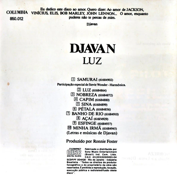 Djavan - Luz (CD, Album, RE) - Image 5
