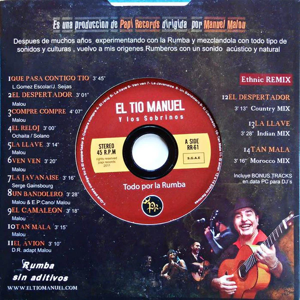 El Tío Manuel Y Los Sobrinos Aka Manuel Malou - Todo Por La Rumba (CD, Album, Promo, S/Edition, Car) - Image 2