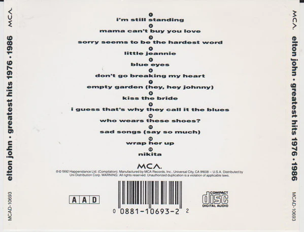 Elton John - Greatest Hits 1976-1986 (CD, Comp) - Image 2