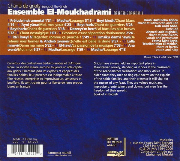 Ensemble El-Moukhadrami* - Chants de Griots (Songs Of The Griots) (CD, RE) - Image 4