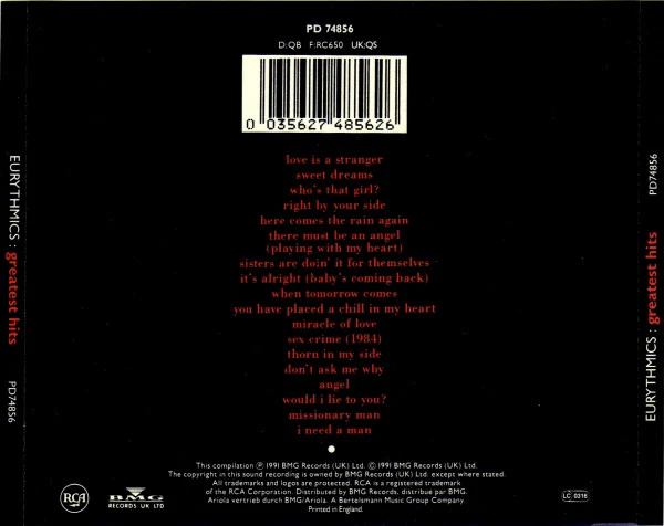 Eurythmics - Greatest Hits (CD, Comp) - Image 2