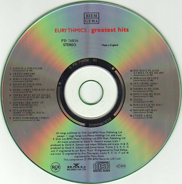 Eurythmics - Greatest Hits (CD, Comp) - Image 3
