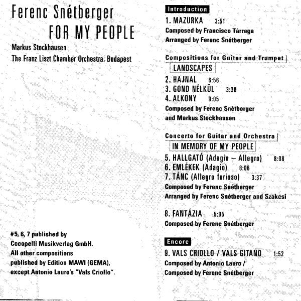 Ferenc Snétberger - For My People (CD, Album, Dig) - Image 4
