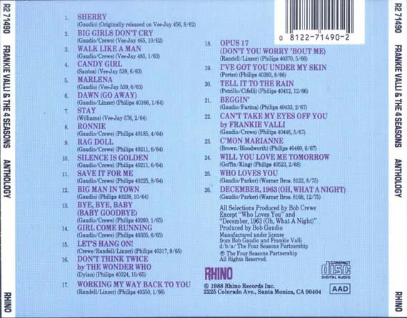Frankie Valli And The 4 Seasons* - Anthology (CD, Comp, RM, RP) - Image 2