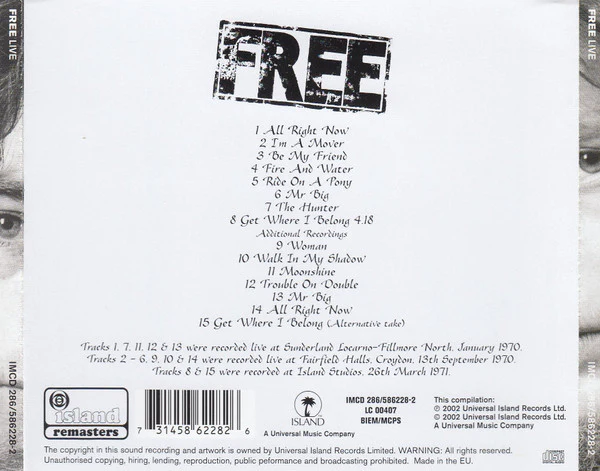 Free - Free Live (CD, Album, RE, RM, Uni) - Image 2