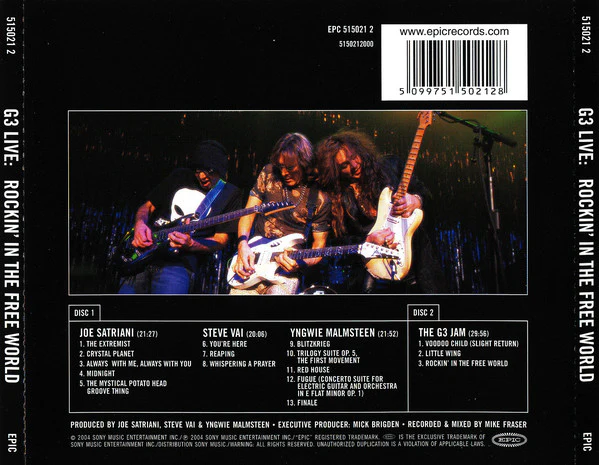G3 (6), Joe Satriani, Steve Vai, Yngwie Malmsteen - G3 Live: Rockin' In The Free World (2xCD, Album) - Image 2