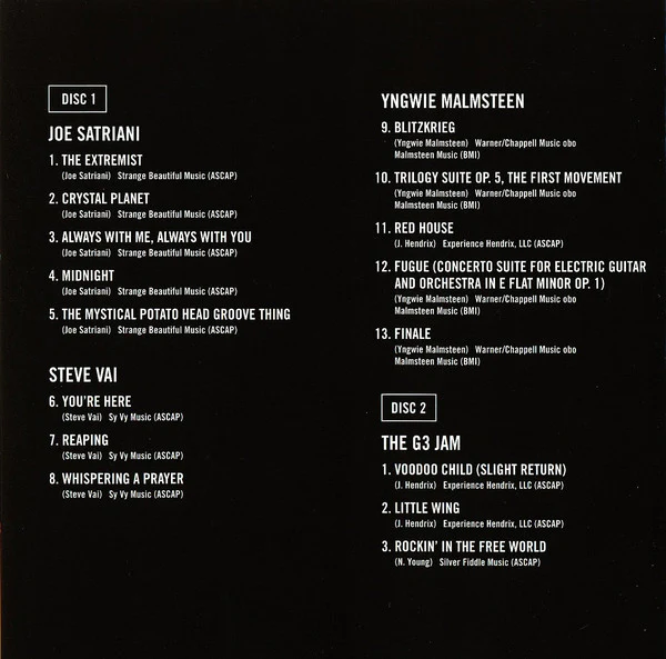G3 (6), Joe Satriani, Steve Vai, Yngwie Malmsteen - G3 Live: Rockin' In The Free World (2xCD, Album) - Image 3