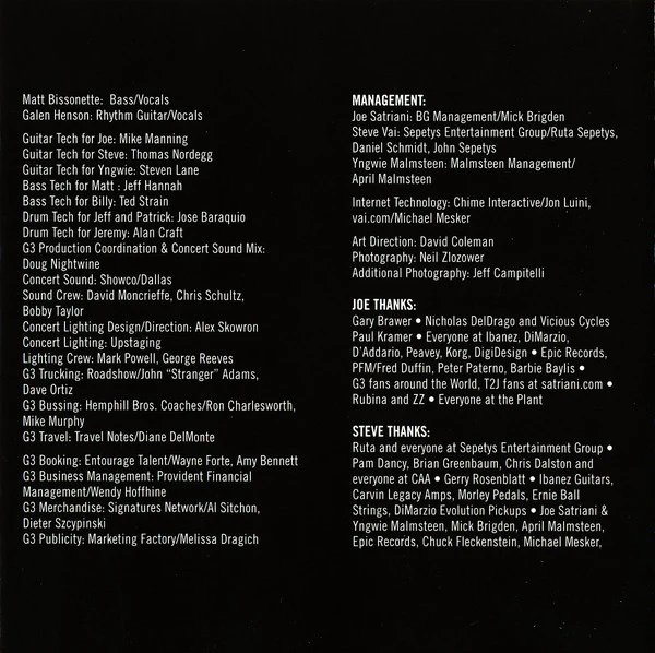 G3 (6), Joe Satriani, Steve Vai, Yngwie Malmsteen - G3 Live: Rockin' In The Free World (2xCD, Album) - Image 5