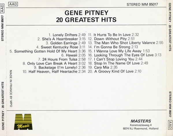 Gene Pitney - 20 Greatest Hits (CD, Comp) - Image 2