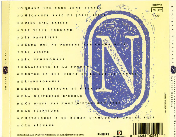 Georges Brassens, Jean Bertola - Dernières Chansons De Brassens Par Jean Bertola (CD, Album) - Image 2