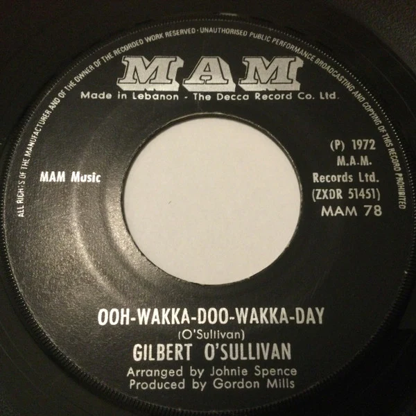 Gilbert O'Sullivan - Ooh-Wakka-Doo-Wakka-Day / But I'm Not (7", Single) - Image 2