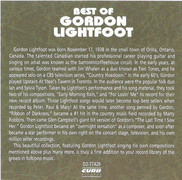 Gordon Lightfoot - Best Of (CD, Comp) - Image 4
