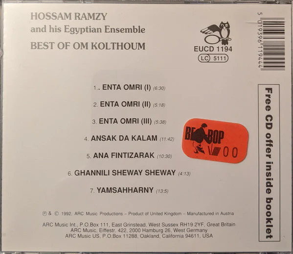 Hossam Ramzy And His Egyptian Ensemble* - Best Of Om Kolthoum (CD, Album) - Image 2